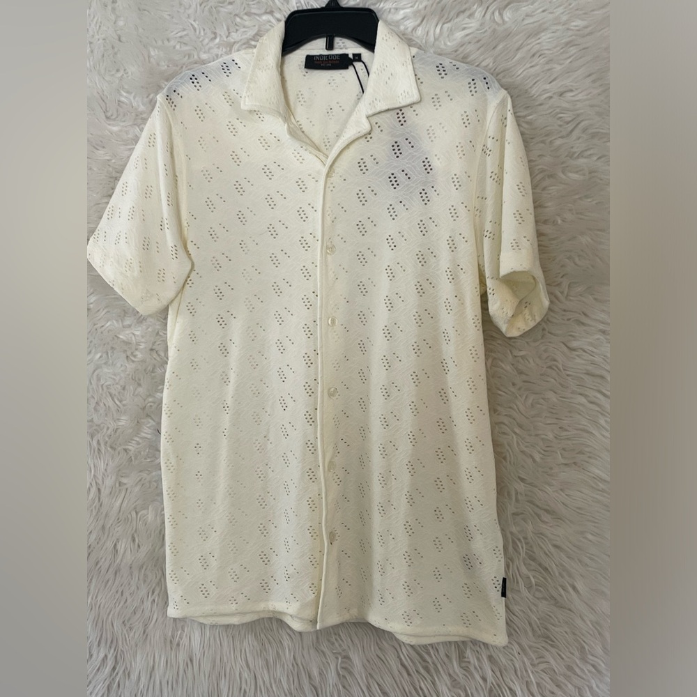 INDICODE JEANS INJerry NWT Men’s Open Knit Short Sleeve Button Down Shirt-Medium